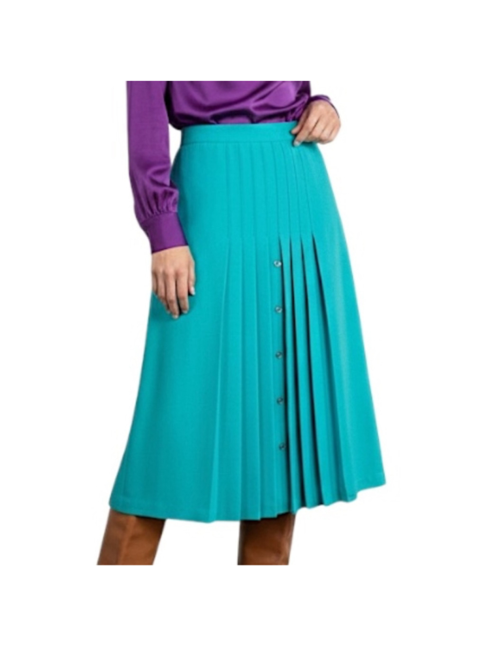 Vintage 80s 90s Canadian made turquoise old money box pleated midi skirt 20